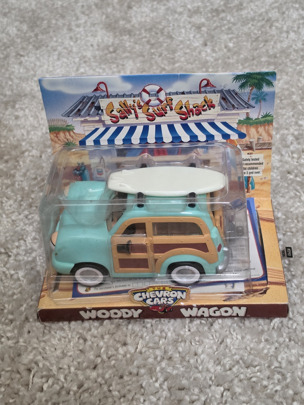 Vintage Chevron Cars Woody Wagon  - Aqua and Wood